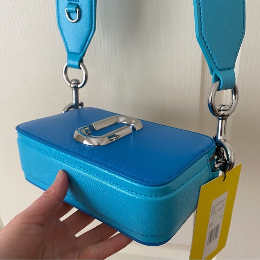 $325 NWT Marc Jacobs Blue Leather Webbing Strap Snapshot Camera Crossbody Bag - Picture 6 of 12
